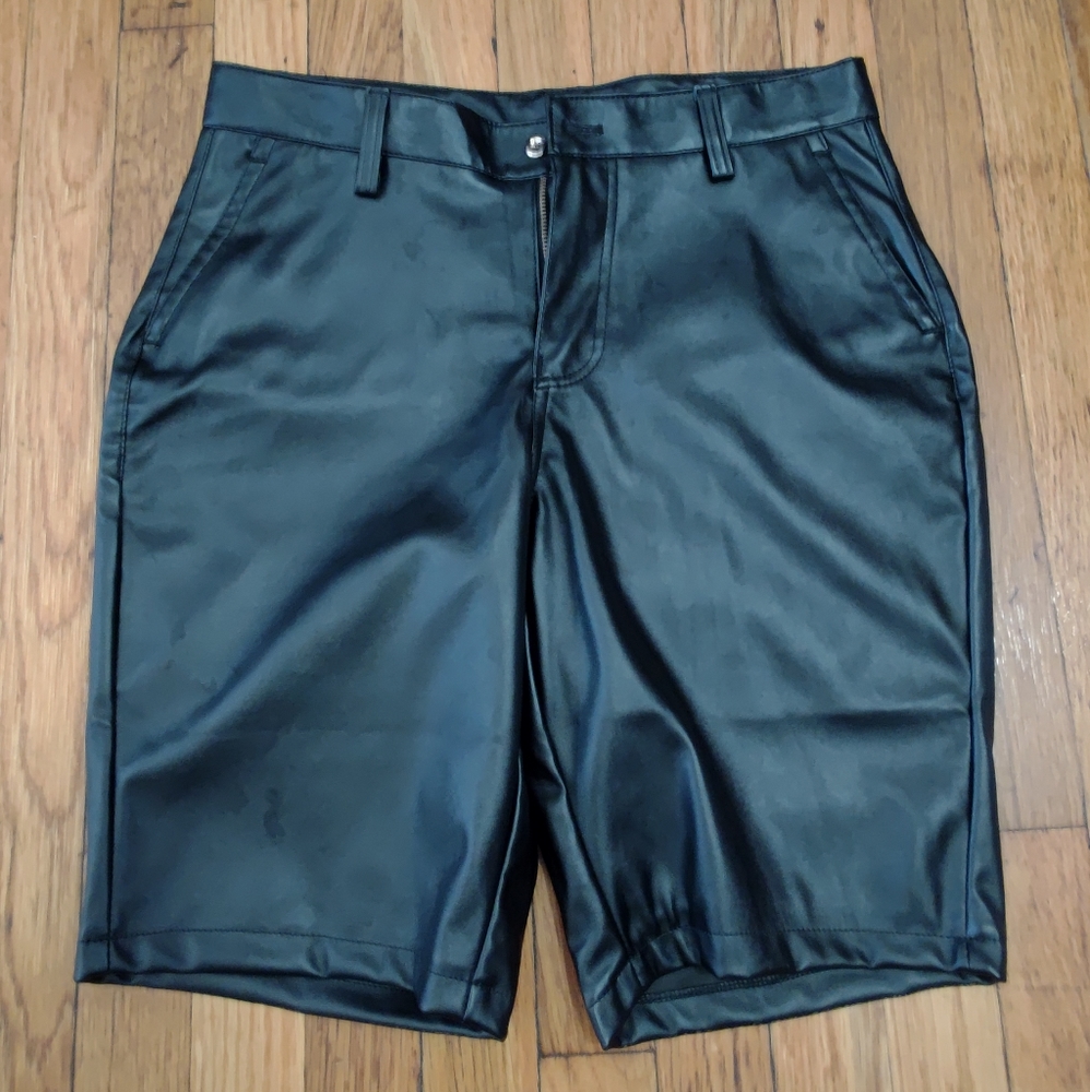 Faux Leather Black Shorts Small 31W